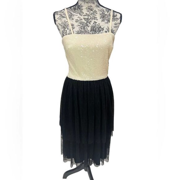 Dress the population KADY tulle sequin dress in cream/black coloring, si… - Picture 1 of 7